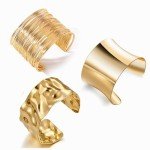 Gold Chunky Cuff Bracelets Set for Women