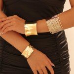 Gold Chunky Cuff Bracelets Set for Women