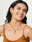 Gold Chunky Heart Pendant Necklace for Women