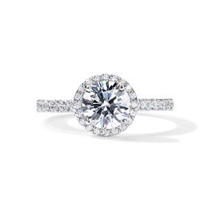 14K White Gold Plated Round Halo Engagement Ring