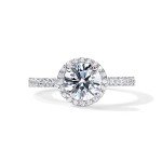 14K White Gold Plated Round Halo Engagement Ring