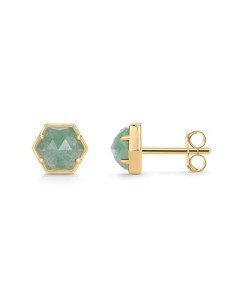 Hexagon Green Fluorite Gemstone Stud Earrings
