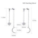Crescent Moon Star Dangle Earrings in Silver