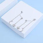 Crescent Moon Star Dangle Earrings in Silver