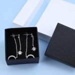 Crescent Moon Star Dangle Earrings in Silver