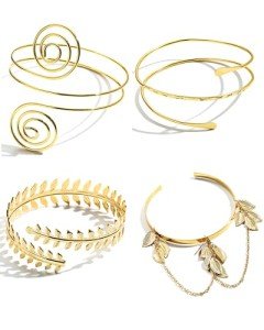 Gold Adjustable Arm Cuff Bracelet Set for Women