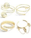 Gold Adjustable Arm Cuff Bracelet Set for Women