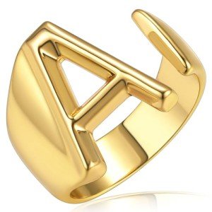 Gold Initial A Adjustable Ring for Women
