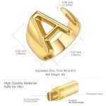 Gold Initial A Adjustable Ring for Women