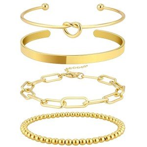 Gold Bangle Cuff Bracelets Set for Women