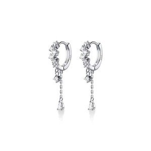 925 Sterling Silver CZ Teardrop Hoop Earrings