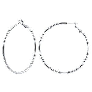 Large Silver Hoop Earrings for Women - 14K Plated