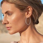 Large Silver Hoop Earrings for Women - 14K Plated