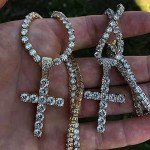Gold Cross Necklace with Iced Out Cubic Zirconia