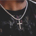 Gold Cross Necklace with Iced Out Cubic Zirconia