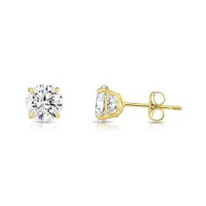 14k Yellow Gold Round CZ Stud Earrings