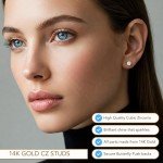 14k Yellow Gold Round CZ Stud Earrings