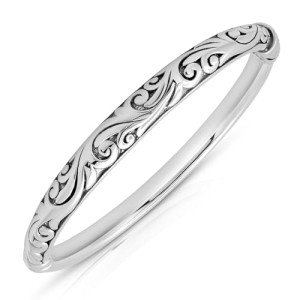 MAX + STONE Lightweight 925 Sterling Silver Bracelet for Women | 7 Inch Filigree Bracelet with Hinged Clasp | Anti-tarnishing Sterling Silver Bangle Bracelet for Women | Silver Bangles for Women