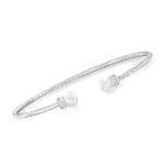 Ross-Simons Charles Garnier 5.5-6mm Cultured Pearl Cuff Bracelet in Sterling Silver With CZ Accents. 7.5 inches