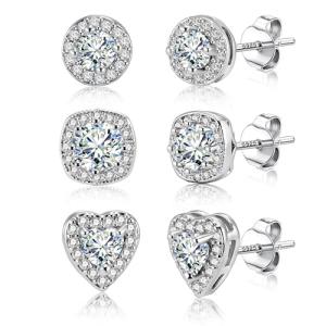 ALEXCRAFT Sterling Silver Halo Stud Earrings Set