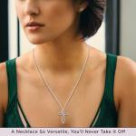 10K White Gold Natural White Diamond Cross Necklace