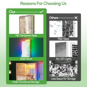 HNEBC LED Mirror Jewelry Cabinet with RGB Lights