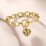 Ross-Simons Italian Multicolored Murano Glass Heart Charm Bracelet in 18kt Gold Over Sterling. 7 inches