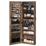 Lockable Jewelry Cabinet with Full-Length Mirror, Textured Brown