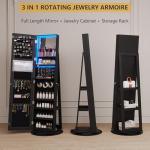 Swivel Jewelry Cabinet with Lights and Full-Length Mirror