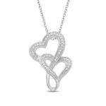 Double Heart Necklace Pendant with White Diamonds