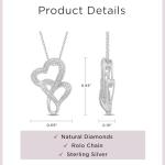 Double Heart Necklace Pendant with White Diamonds