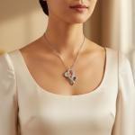 Double Heart Necklace Pendant with White Diamonds