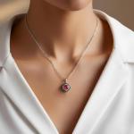 Sterling Silver Pendant Necklace with Ruby and Diamonds