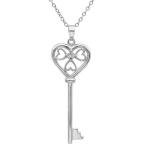 Sterling Silver Diamond Key Pendant Necklace for Women
