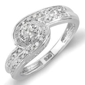 Sterling Silver Round Diamond Promise Engagement Bridal Ring