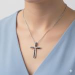 Sterling Silver Cross Pendant with Black & White Diamonds
