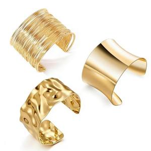 Gold Chunky Cuff Bracelets Set for Women