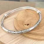 Sterling Silver Thick Solid Handmade Boho Bangle Bracelet, Adjustable to 7" - 8.5",With Symbolic Engravings, Ethnic Tribal Rounded Bracelet Bangle for Women or Men, Gift for Her or Him