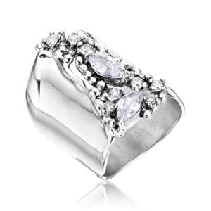 Sterling Silver Shield Ring with Cubic Zirconia