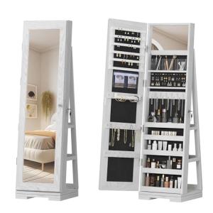 SDHYL Rotating Jewelry Cabinet with Mirror and Lock