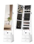 White jewelry cabinet armoire with lockable standing mirror