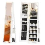 LED Mirror Jewelry Cabinet with Adjustable Lights, Lockable Armoire