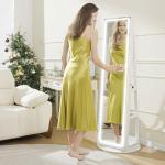 LED Mirror Jewelry Cabinet with Adjustable Lights, Lockable Armoire