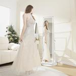 LED Mirror Jewelry Cabinet with Adjustable Lights, Lockable Armoire