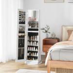 LED Mirror Jewelry Cabinet with Adjustable Lights, Lockable Armoire