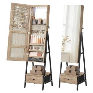 Lockable Standing Jewelry Armoire with Full-Length Mirror - Toasted Oak