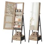 Lockable Standing Jewelry Armoire with Full-Length Mirror - Toasted Oak
