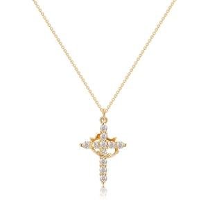 Tewiky 14k Gold Plated Cross Necklace for Women