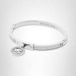 Michael Kors Stainless Steel and Pavé Crystal MK Logo Bangle Bracelet for Women, Color: Silver (Model: MKJ5977040)