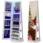 White Standing Jewelry Armoire with Rotating Mirror & Lights